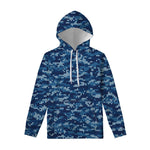 Blue Camouflage Knitted Pattern Print Pullover Hoodie