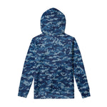 Blue Camouflage Knitted Pattern Print Pullover Hoodie