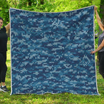 Blue Camouflage Knitted Pattern Print Quilt