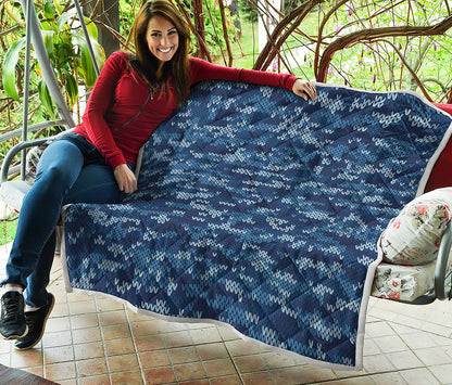 Blue Camouflage Knitted Pattern Print Quilt