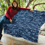 Blue Camouflage Knitted Pattern Print Quilt