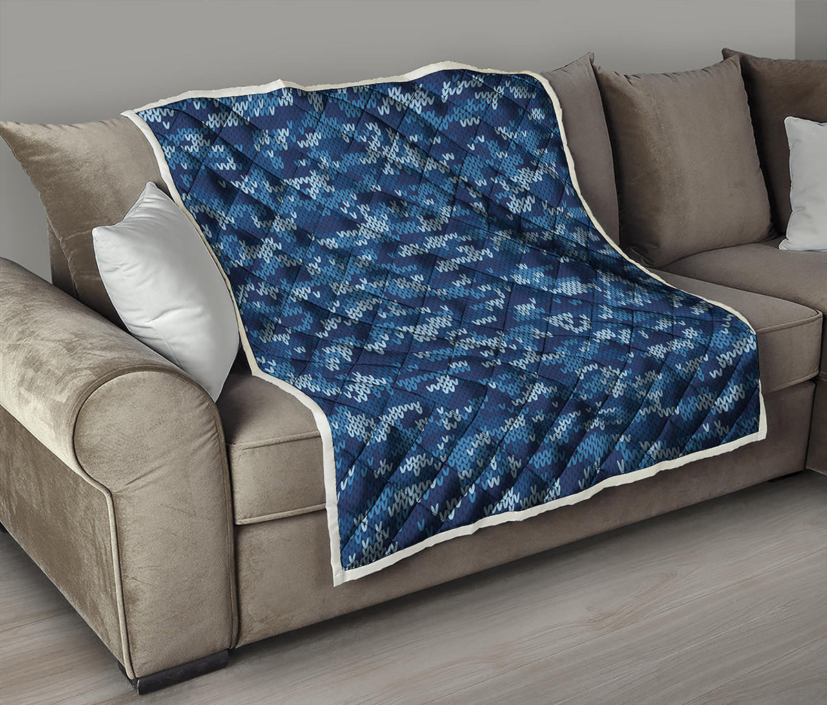 Blue Camouflage Knitted Pattern Print Quilt