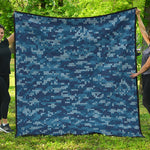Blue Camouflage Knitted Pattern Print Quilt