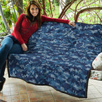 Blue Camouflage Knitted Pattern Print Quilt