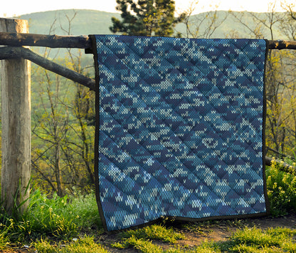 Blue Camouflage Knitted Pattern Print Quilt