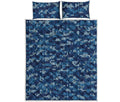 Blue Camouflage Knitted Pattern Print Quilt Bed Set