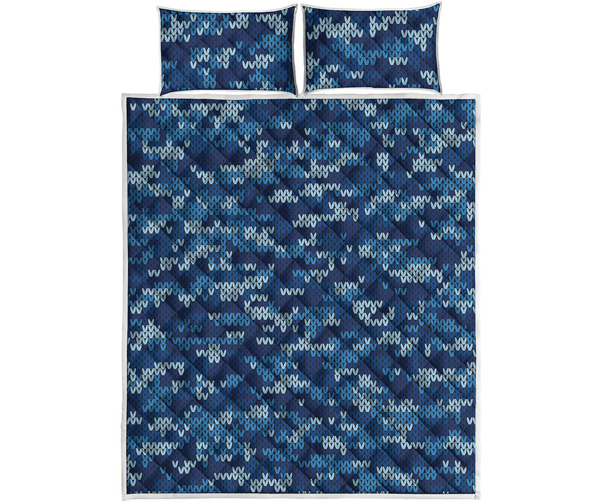 Blue Camouflage Knitted Pattern Print Quilt Bed Set