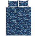 Blue Camouflage Knitted Pattern Print Quilt Bed Set