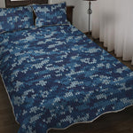 Blue Camouflage Knitted Pattern Print Quilt Bed Set