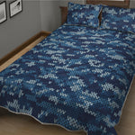 Blue Camouflage Knitted Pattern Print Quilt Bed Set