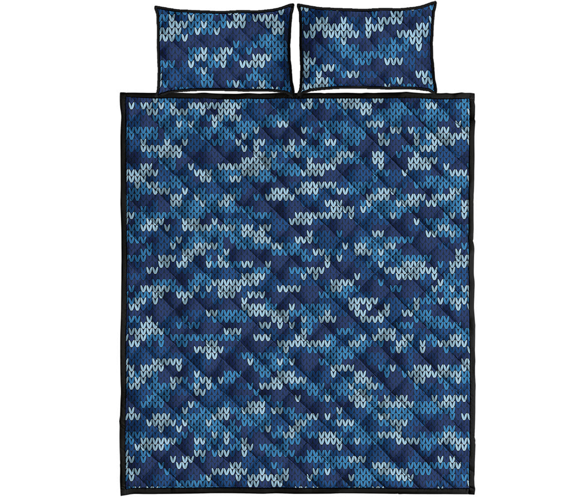 Blue Camouflage Knitted Pattern Print Quilt Bed Set