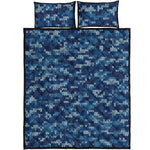 Blue Camouflage Knitted Pattern Print Quilt Bed Set