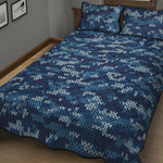 Blue Camouflage Knitted Pattern Print Quilt Bed Set