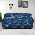 Blue Camouflage Knitted Pattern Print Sofa Cover