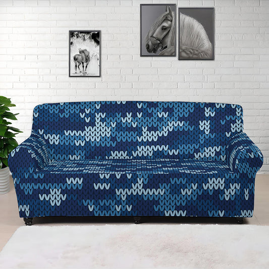 Blue Camouflage Knitted Pattern Print Sofa Cover