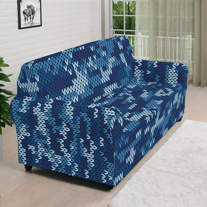 Blue Camouflage Knitted Pattern Print Sofa Cover
