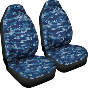 Blue Camouflage Knitted Pattern Print Universal Fit Car Seat Covers