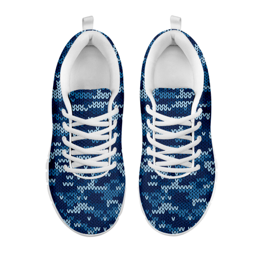 Blue Camouflage Knitted Pattern Print White Sneakers