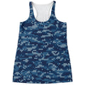 Blue Camouflage Knitted Pattern Print Women's Racerback Tank Top