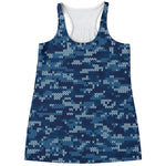 Blue Camouflage Knitted Pattern Print Women's Racerback Tank Top