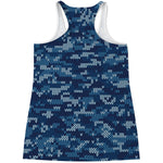 Blue Camouflage Knitted Pattern Print Women's Racerback Tank Top