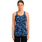 Blue Camouflage Knitted Pattern Print Women's Racerback Tank Top