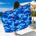 Blue Camouflage Print Beach Sarong Wrap