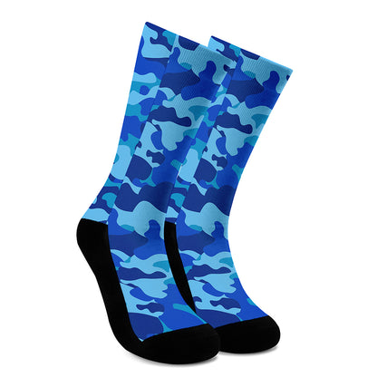 Blue Camouflage Print Crew Socks