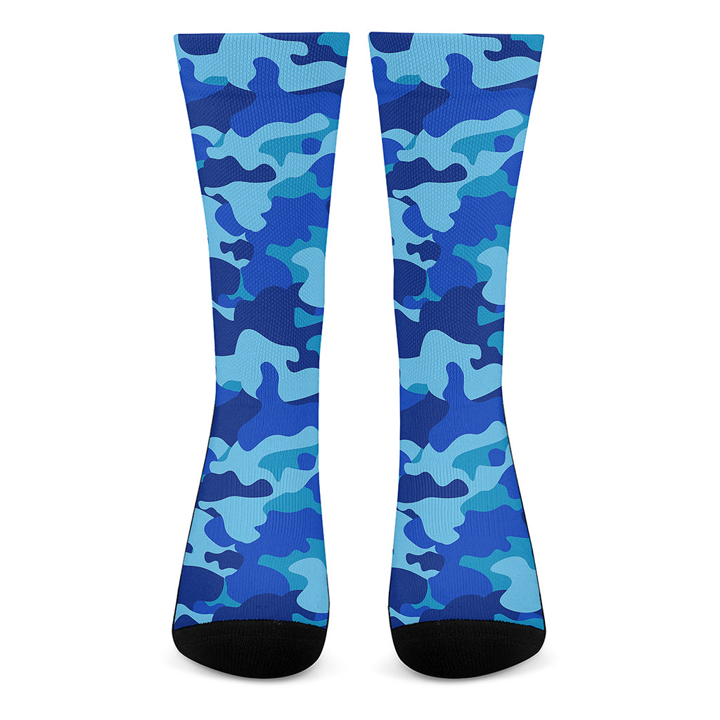 Blue Camouflage Print Crew Socks