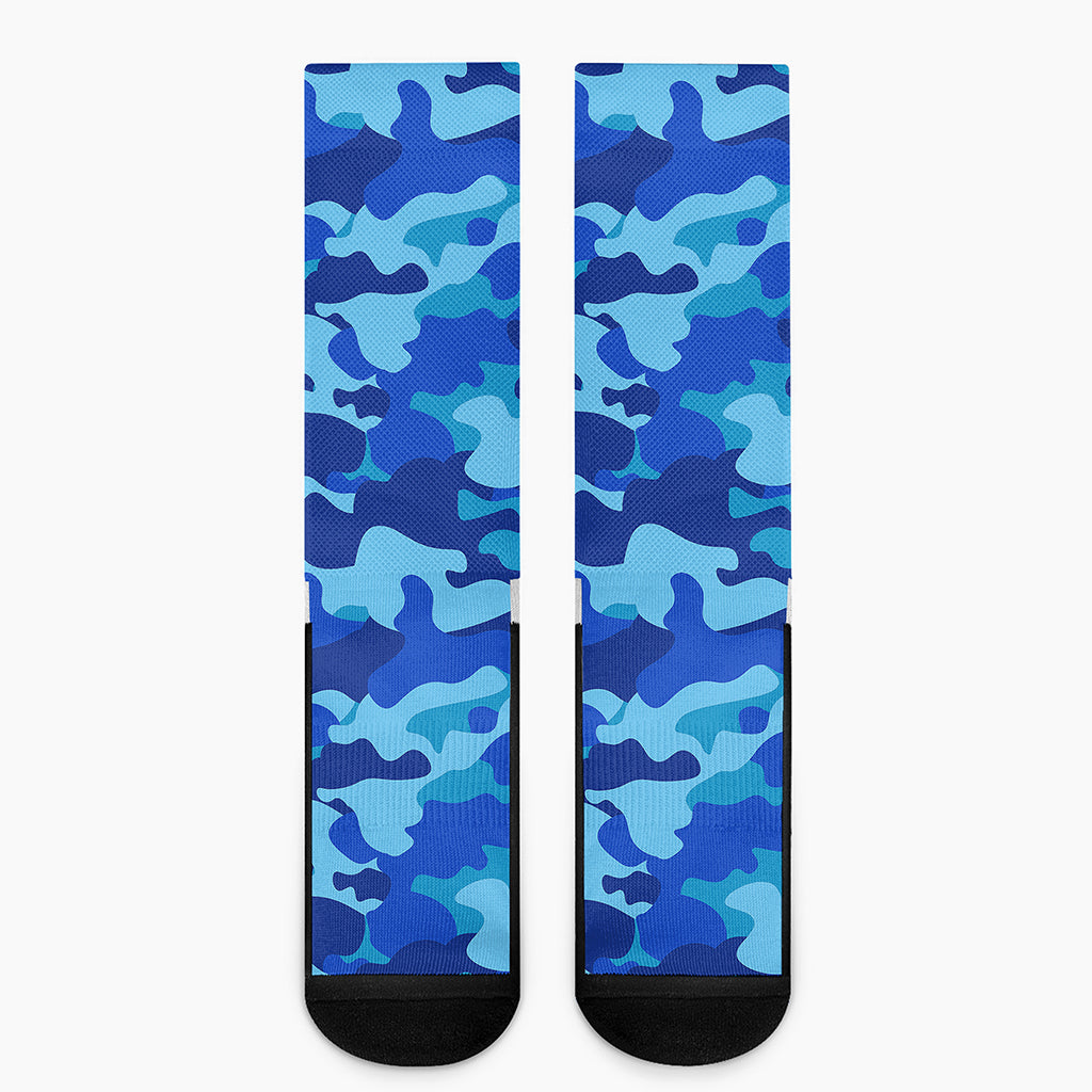Blue Camouflage Print Crew Socks