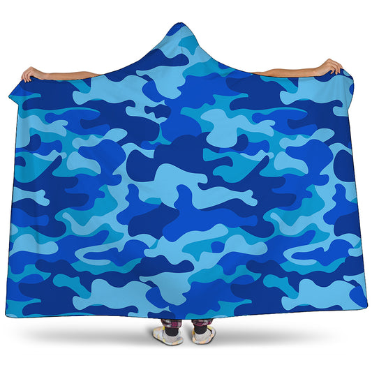 Blue Camouflage Print Hooded Blanket