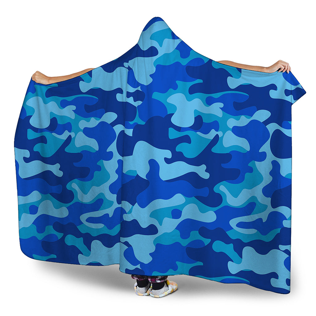Blue Camouflage Print Hooded Blanket