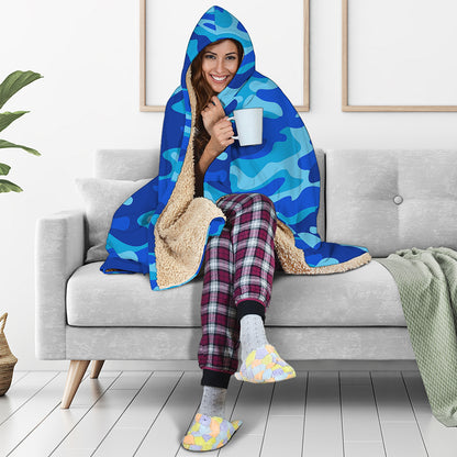 Blue Camouflage Print Hooded Blanket