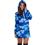 Blue Camouflage Print Hoodie Dress GearFrost