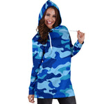 Blue Camouflage Print Hoodie Dress GearFrost