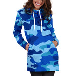 Blue Camouflage Print Hoodie Dress GearFrost