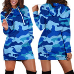 Blue Camouflage Print Hoodie Dress GearFrost