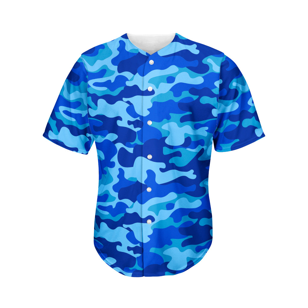 Blue Camouflage Print Men's Baseball Jersey