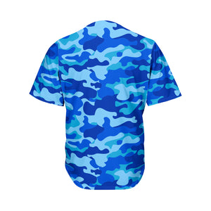 Blue Camouflage Print Men's Baseball Jersey