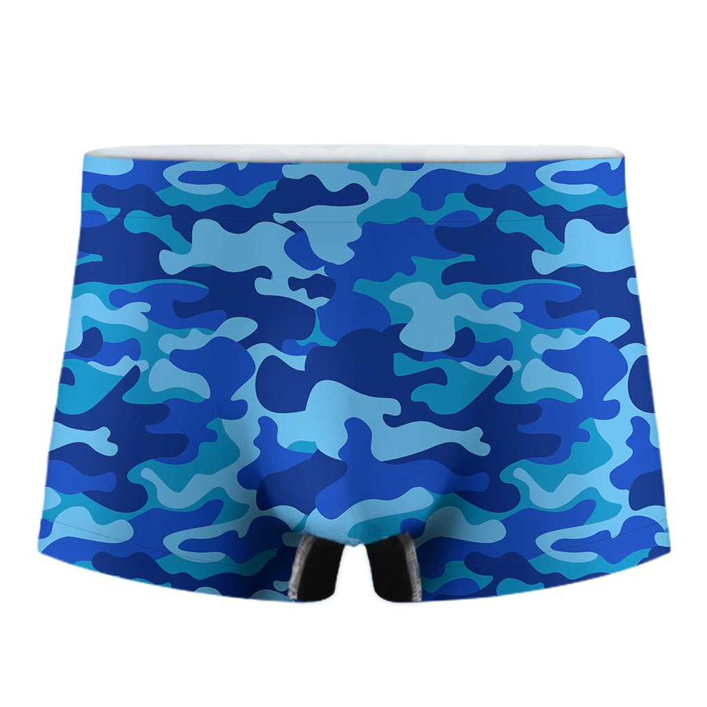 Blue Camouflage Print Men's Boxer Briefs