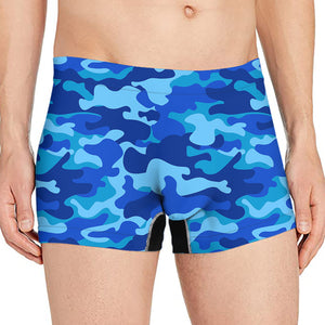 Blue Camouflage Print Men's Boxer Briefs