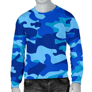 Blue Camouflage Print Men's Crewneck Sweatshirt GearFrost