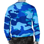 Blue Camouflage Print Men's Crewneck Sweatshirt GearFrost