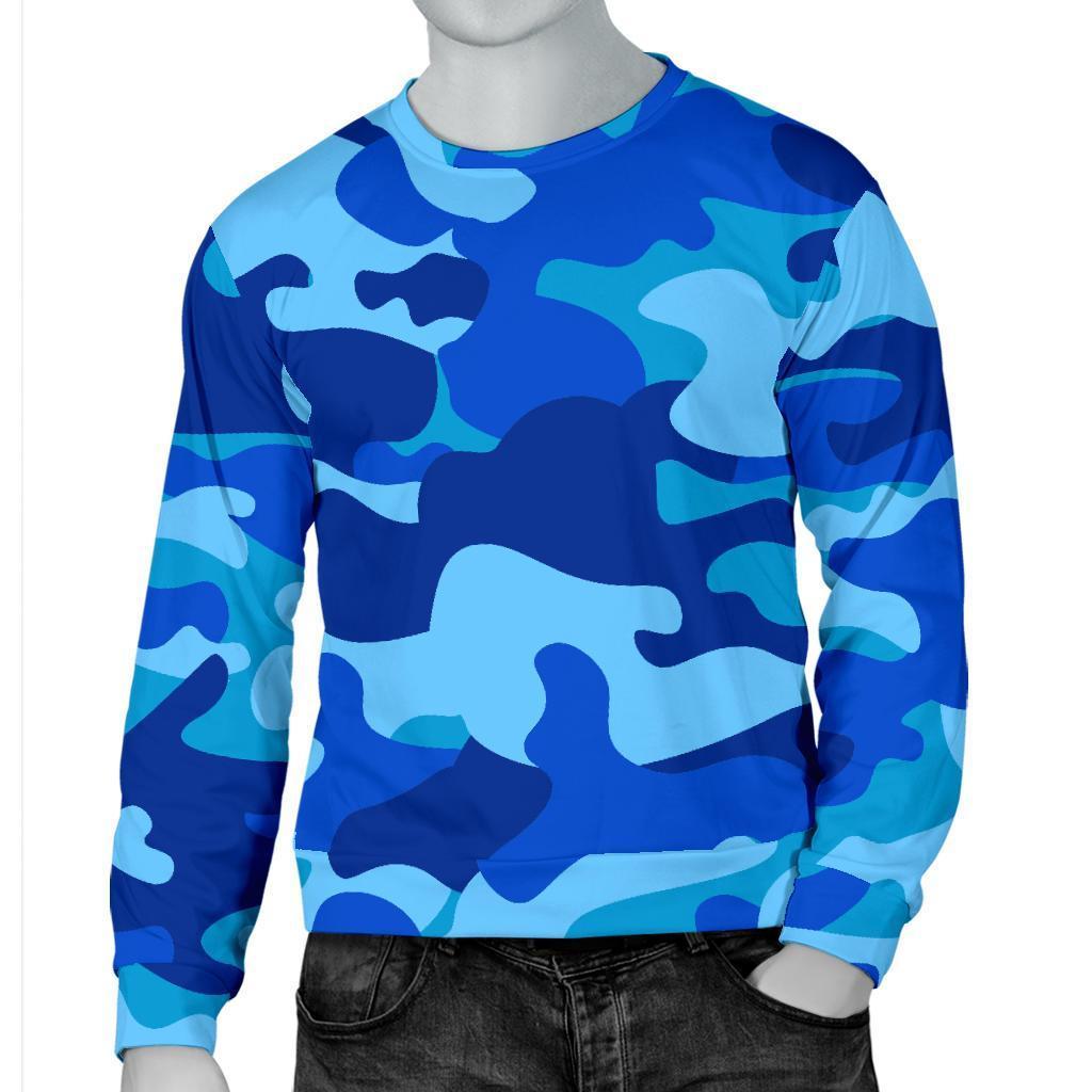 Blue Camouflage Print Men's Crewneck Sweatshirt GearFrost