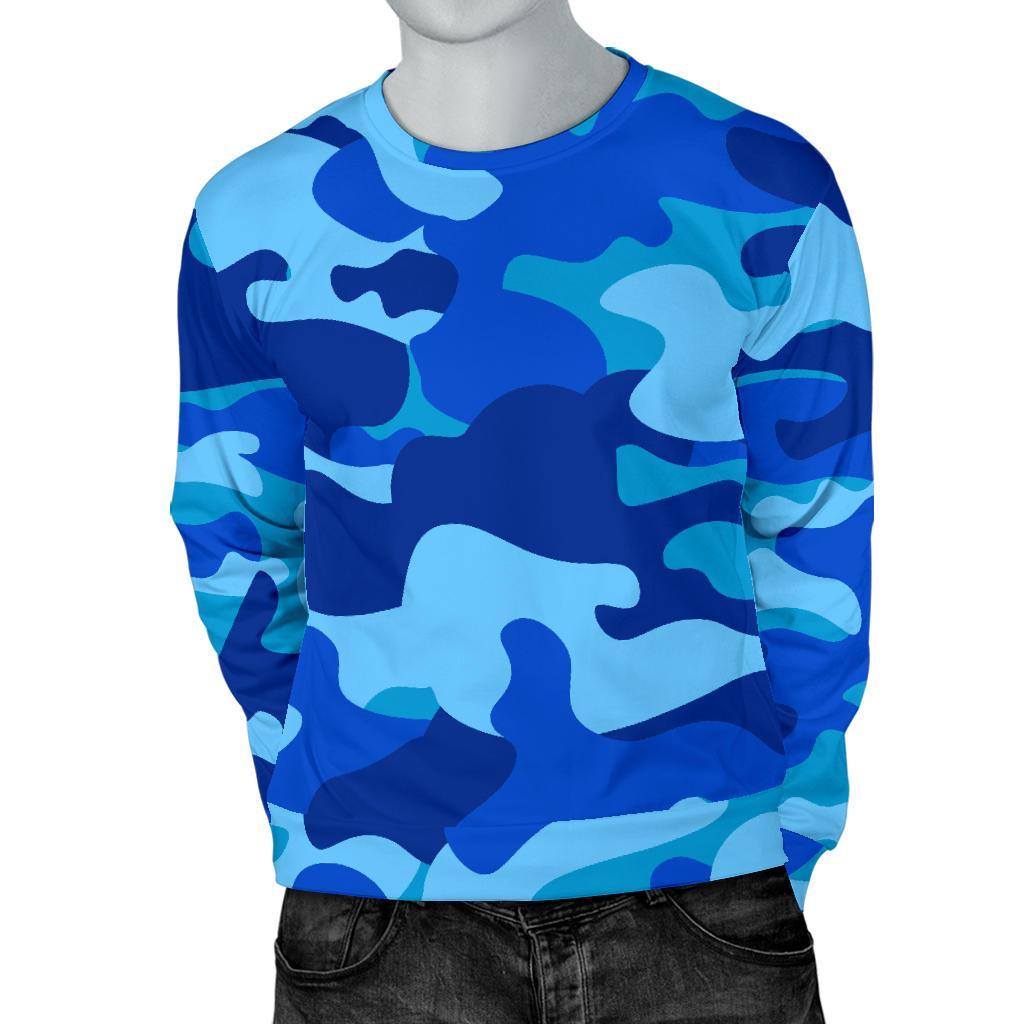 Blue Camouflage Print Men's Crewneck Sweatshirt GearFrost