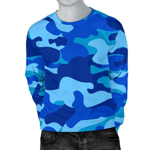 Blue Camouflage Print Men's Crewneck Sweatshirt GearFrost