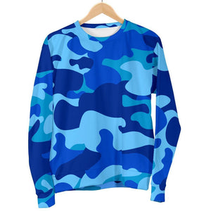 Blue Camouflage Print Men's Crewneck Sweatshirt GearFrost