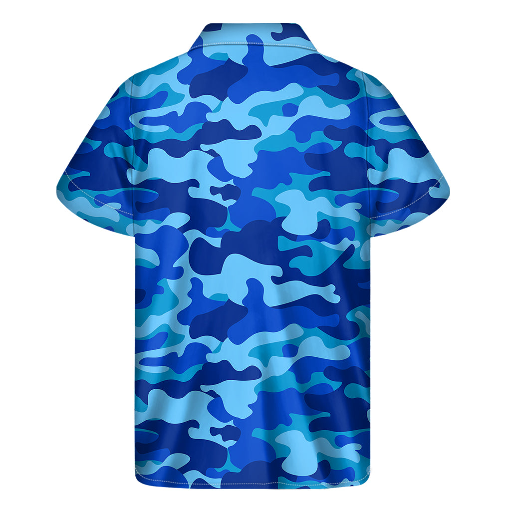 Blue Camouflage Print Men's Short Sleeve Shirt