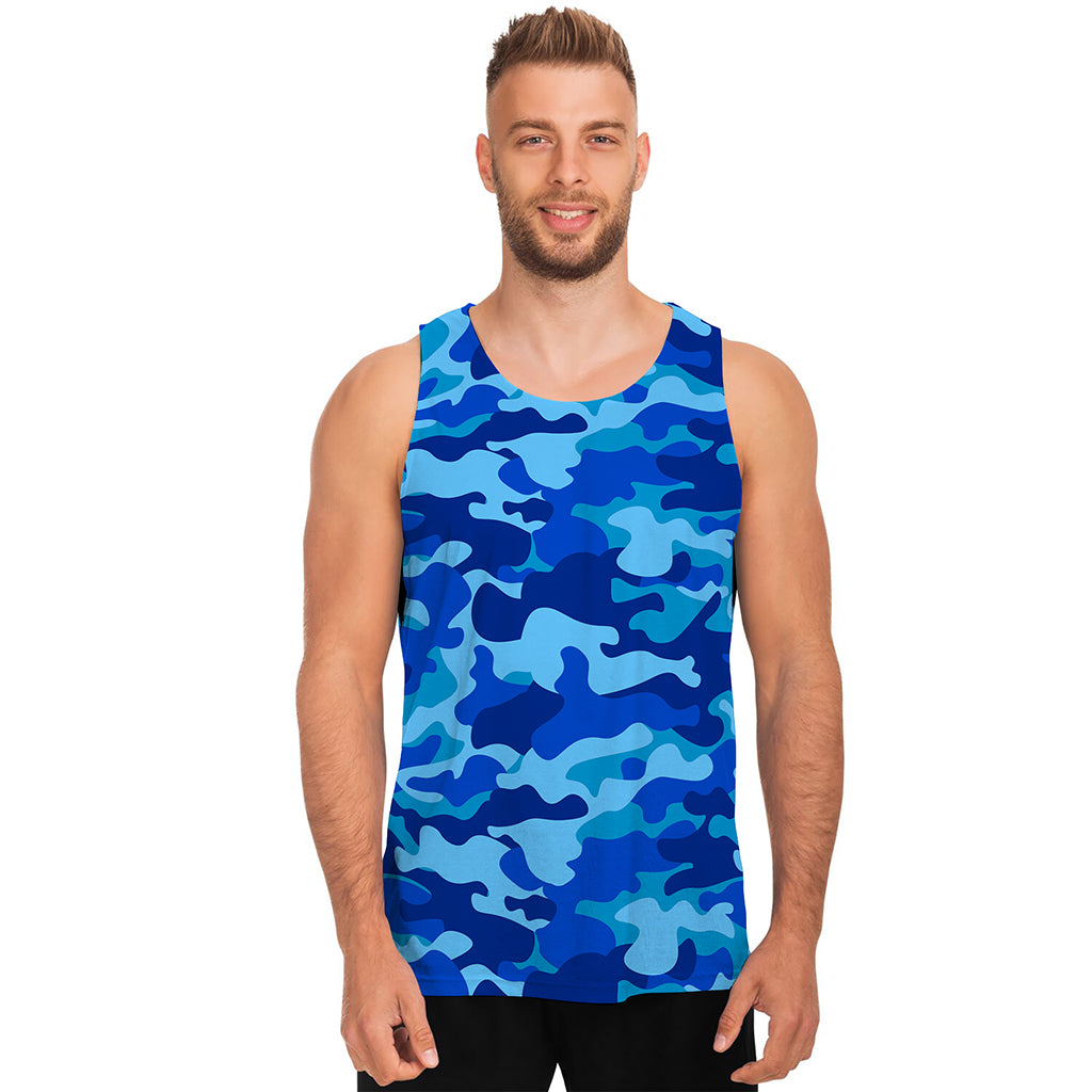 Blue Camouflage Print Men's Tank Top