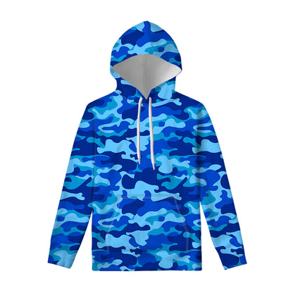 Blue Camouflage Print Pullover Hoodie